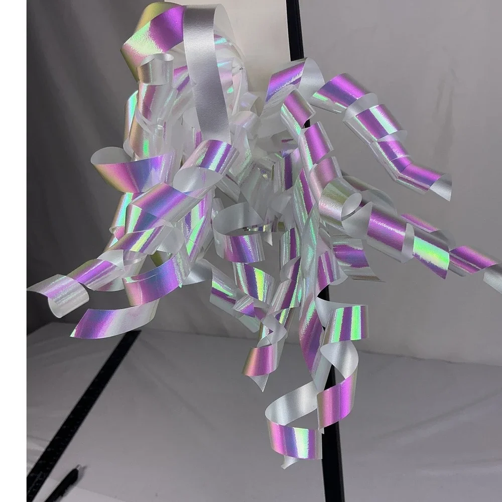 Spritz Iridescent Curly Ribbon Gift Bows 3 Pack White Holographic Party Decor